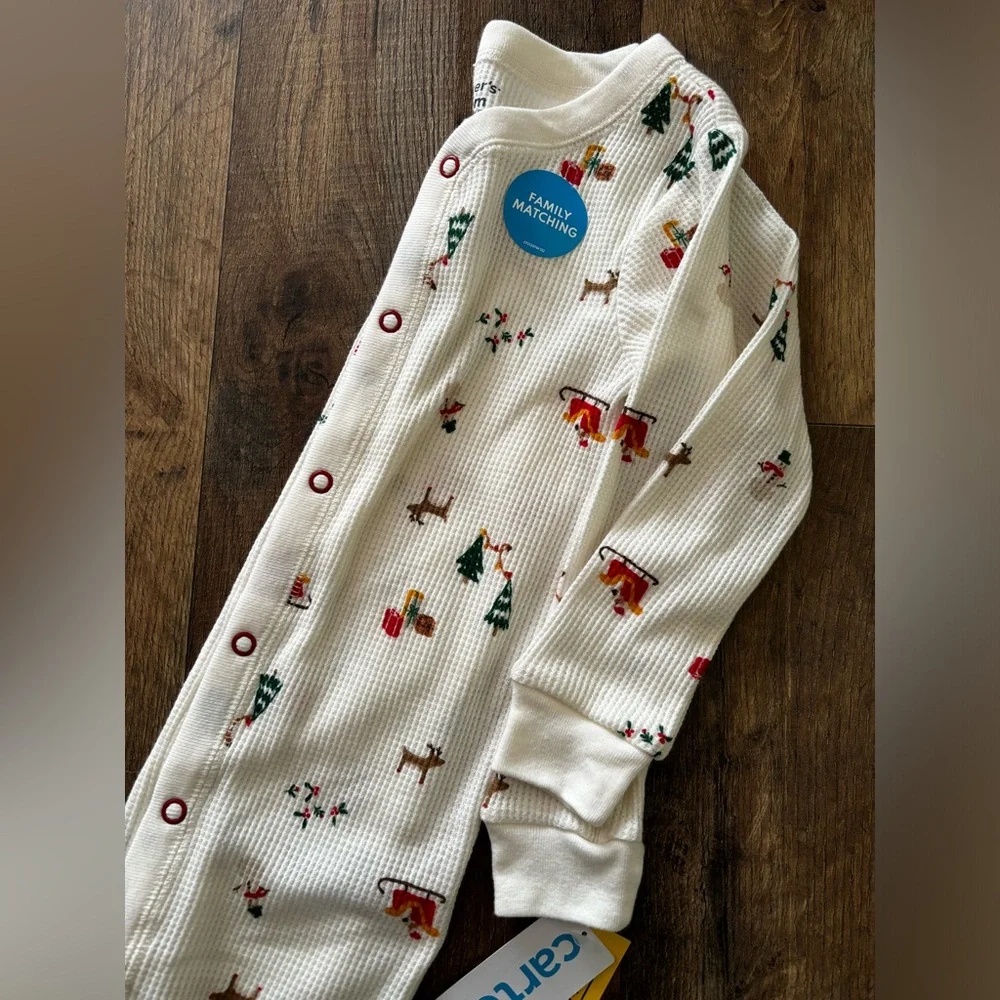 Carter’s One Piece Button Up Thermal Christmas Pajamas 24 months New